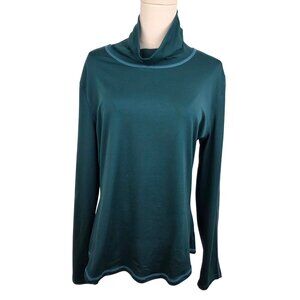 PrAna Women Top XL Long Sleeve Mock Neck Green Teal Comfy Knit Polyester Stretch